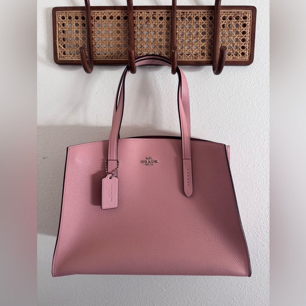 Coach Charlie Carry All Pebbled Pink Leather Tote Bag